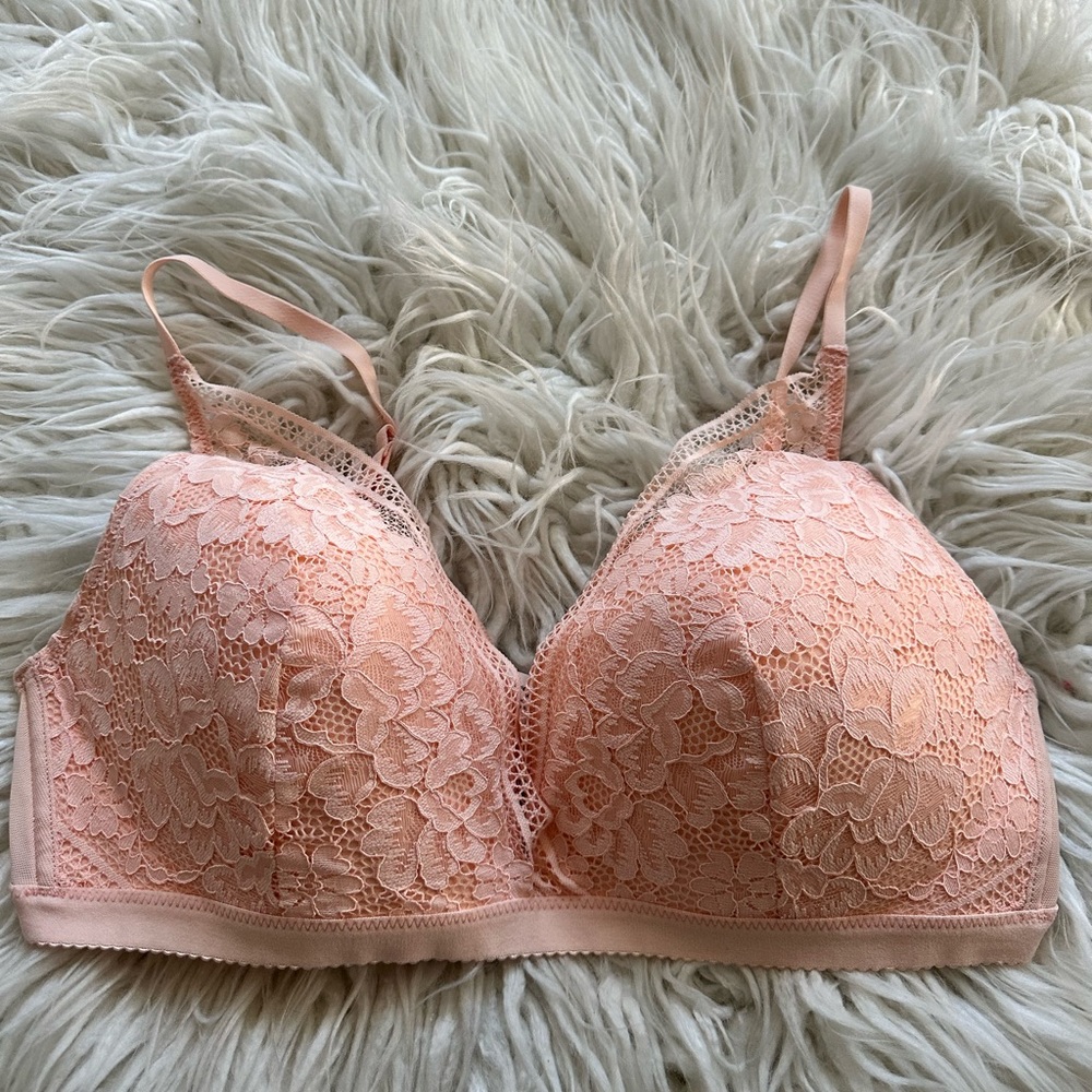 Knix deep v bralette‎ peach lace wireless ladies size XXL